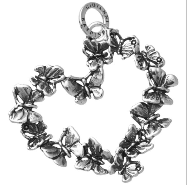 Charm in argento 925 cuore farfalle grande