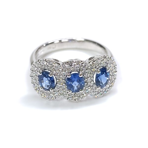Anello oro bianco 18 kt Trilogy Zaffiri e Diamanti - immagine 2