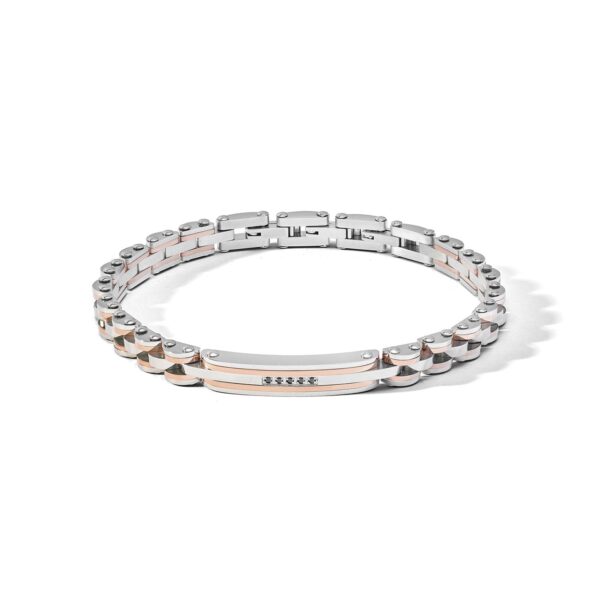 Bracciale in acciaio lucido PVD rosè zirconi neri