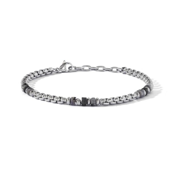 Bracciale in acciaio Labradorite grigia Onice nera