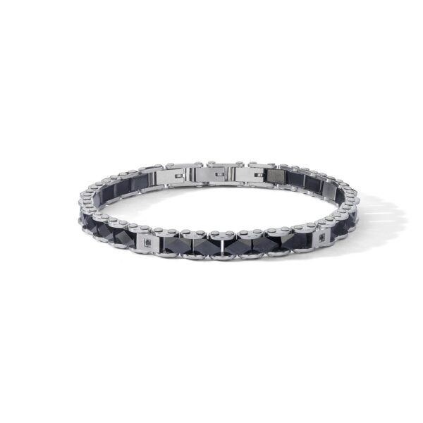 Bracciale in acciaio con ceramica nera e zirconi n