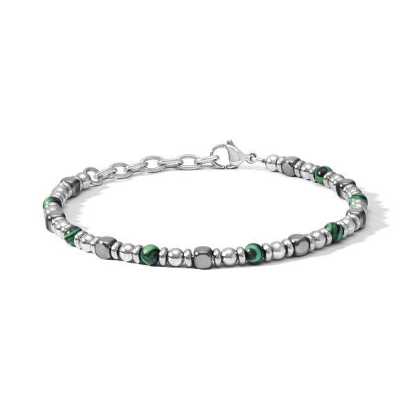 Bracciale in acciaio con Malachite verde ed Ematit
