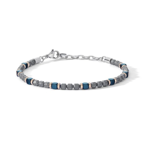 Bracciale in acciaio ed Ematite con Pvd blu e rosè