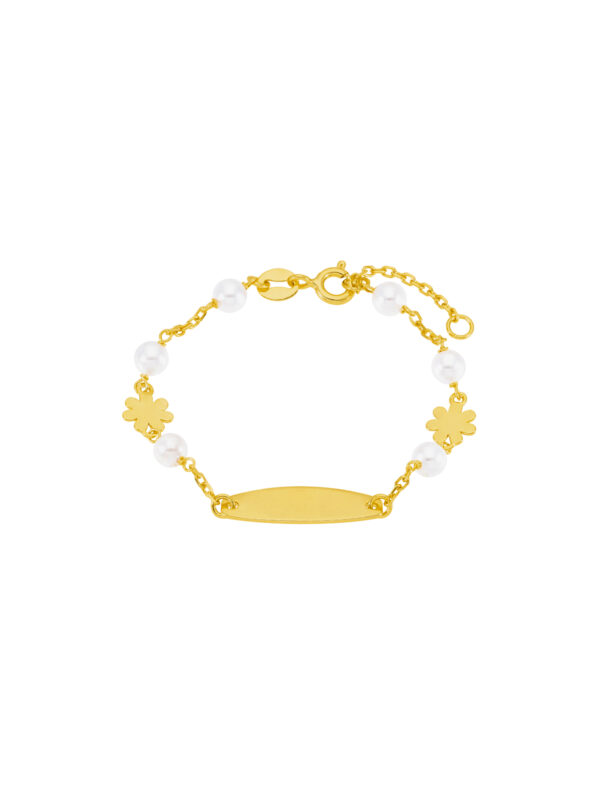 Bracciale Argento 925 targhetta fiore e perle plac