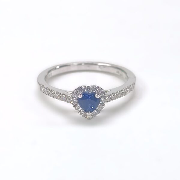 Anello oro bianco 18 kt Cuore Zaffiro blu Diamanti