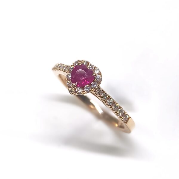 Anello oro rosa 18 kt cuore Rubino e Diamanti Criv - immagine 3