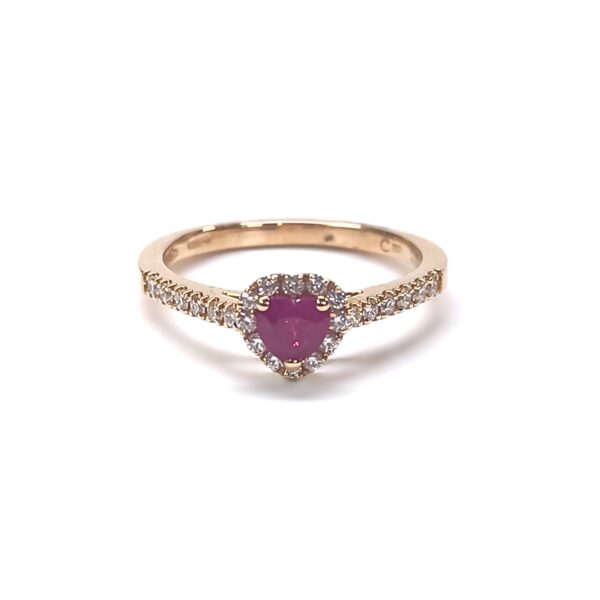 Anello oro rosa 18 kt cuore Rubino e Diamanti Criv