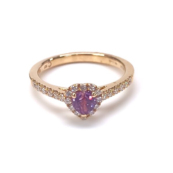 Anello oro rosa 18 kt cuore Zaffiro Viola Diamanti
