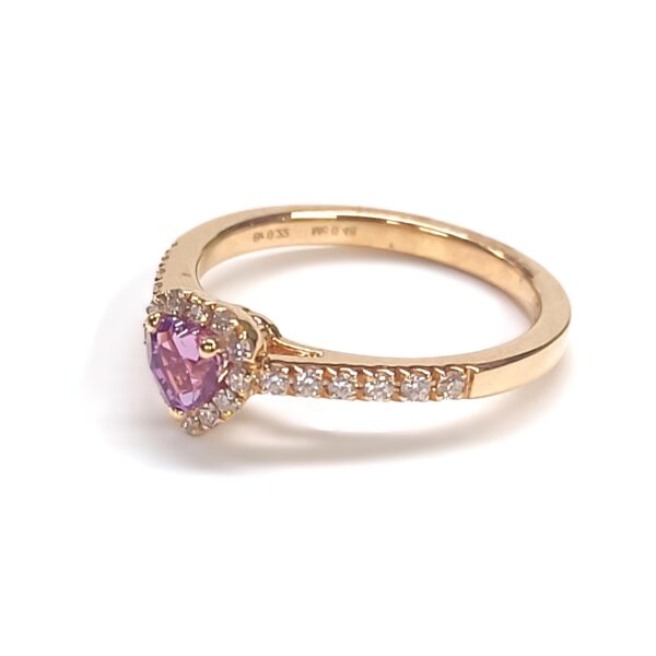 Anello oro rosa 18 kt cuore Zaffiro Viola Diamanti - immagine 2